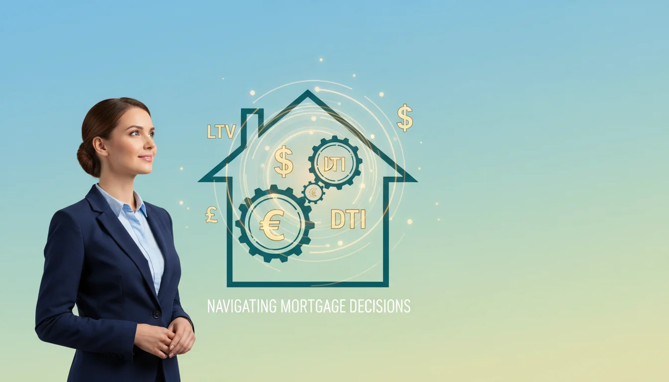 집 모형과 LTV, DTI 등 금융 용어를 보며 고민하는 사람 1