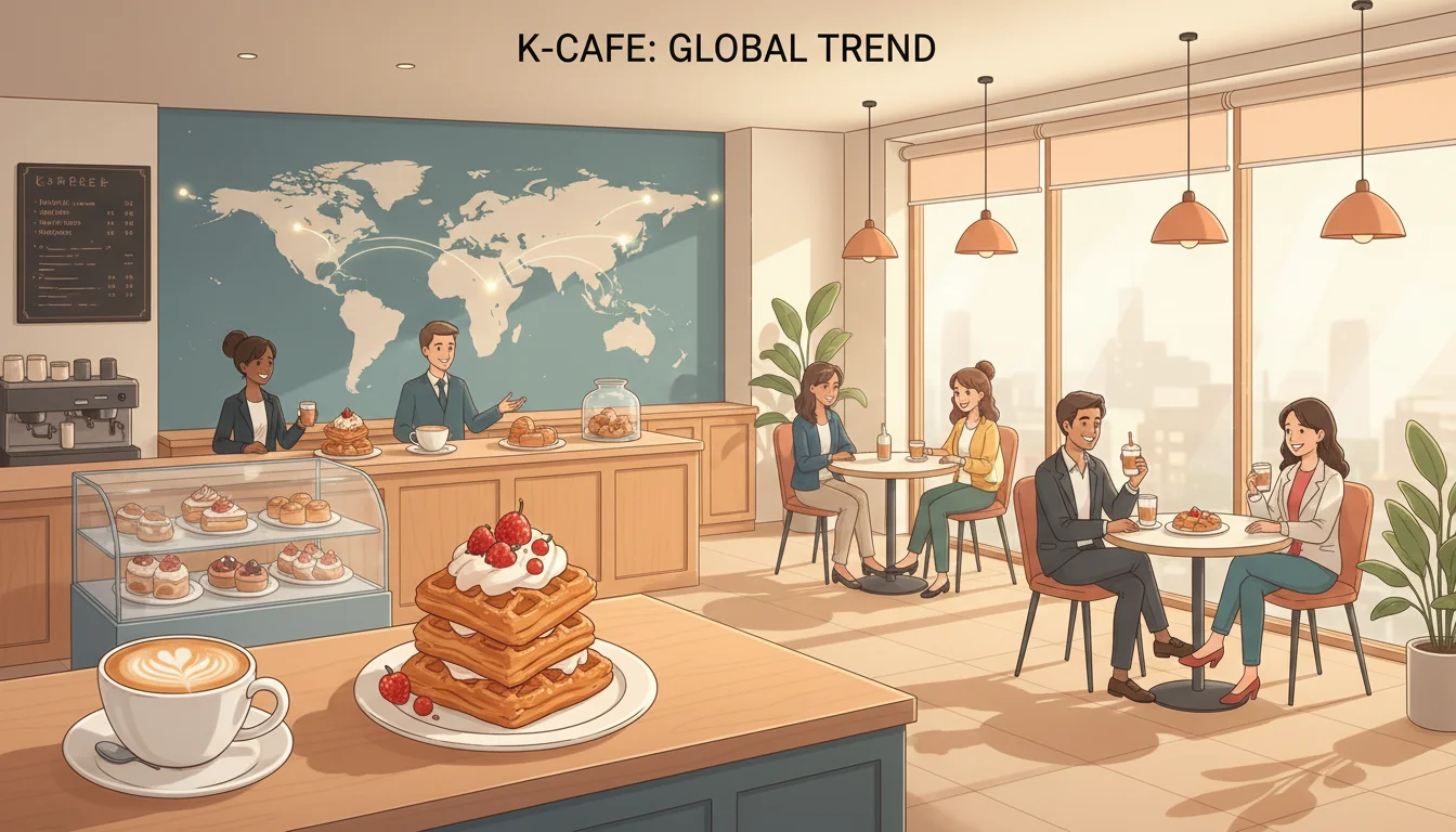 세계 지도 위 K-카페, 커피, 디저트를 즐기는 외국인들 1 세계 지도 위 K-카페, 커피, 디저트를 즐기는 외국인들 1