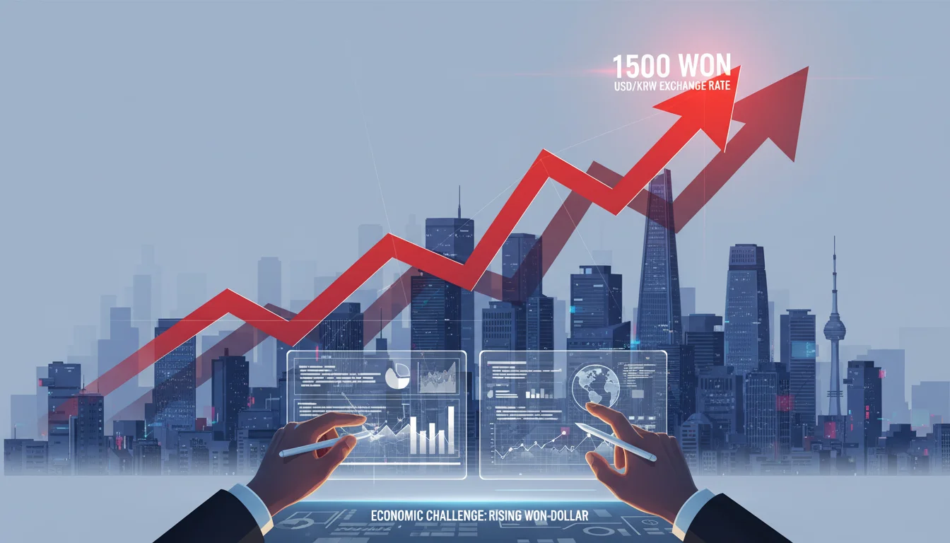 원달러 환율 급등에 직면한 한국 경제를 분석하고 전략을 모색하는 모습 1