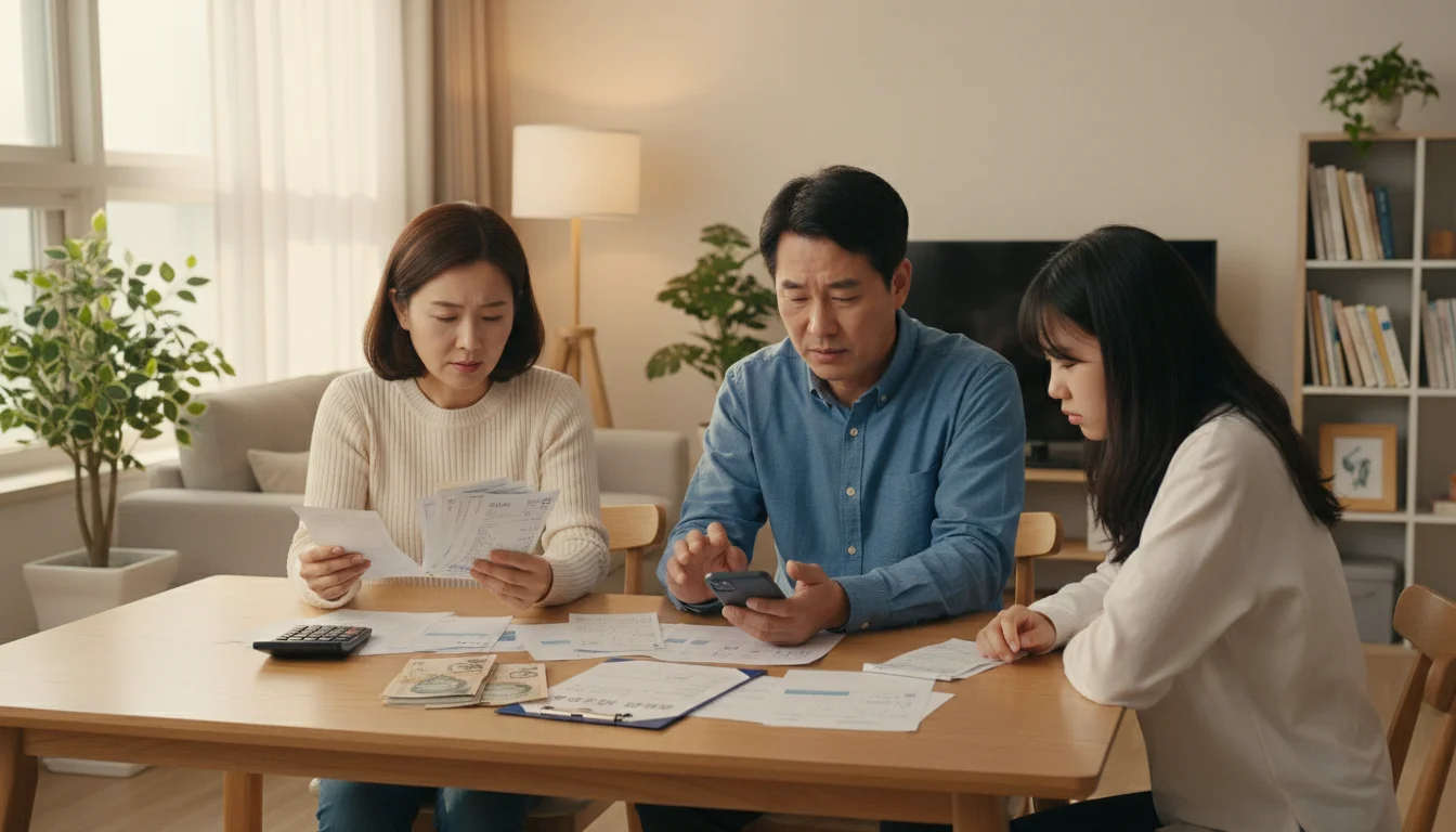 고유가 피해 지원금 서류 확인하는 한국 가족 1