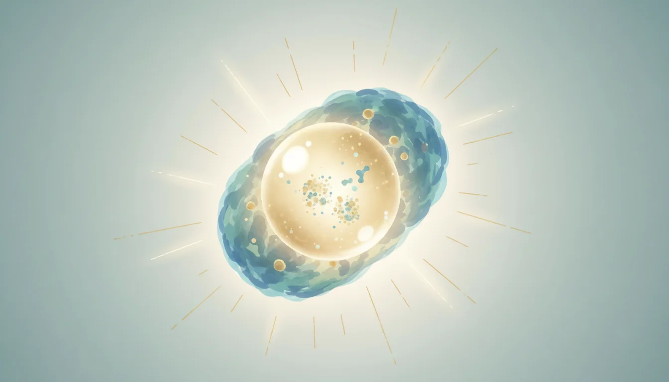 細胞のリソソームで物質が蓄積し、医療が希望を照らす日本画風イラスト 1