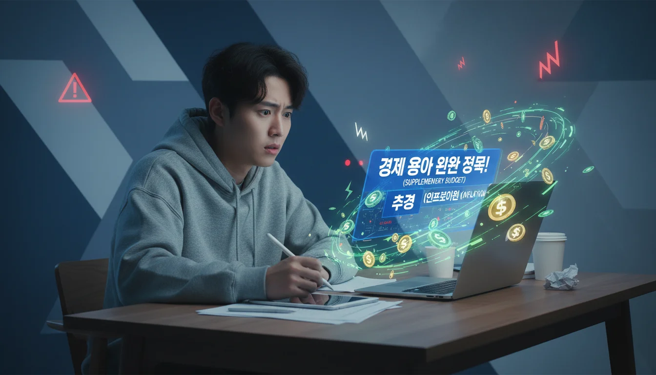 한국인 초보 투자자가 추경, 인플레 뉴스 보며 불안해하는 모습 1