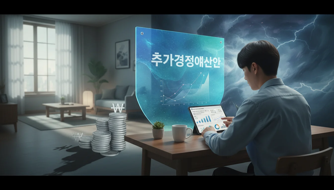 한국인이 경제 뉴스 보며 추경 효과와 빚 그림자를 걱정하는 모습 1