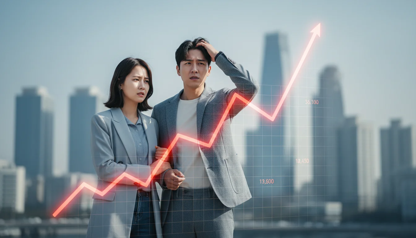 서울 아파트 전세값 그래프와 고민하는 젊은 부부 1