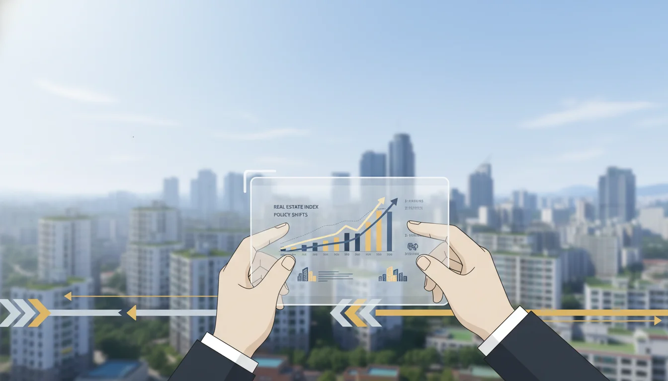 부동산 세제 개편 논의 자료와 도시 풍경을 분석하는 모습 1